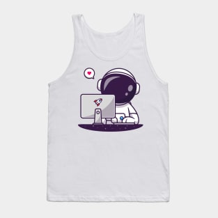 Cute Astronaut Working With Computer Cartoon Tank Top